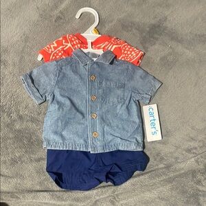 Carter's Denim and Navy Set with Additional Vibrant Onesie